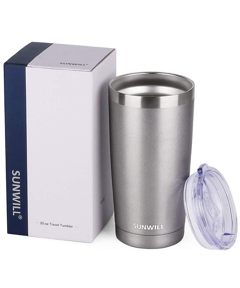 SUNWILL Travel Coffee Tumbler 20 oz, Insulated Mug with Lid, Stainless Steel Cup for Hot and Cold Drinks, Cool Grey - Image 5